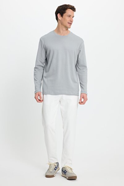 Tudors Unisex relax fit comfortable cut 100% cotton long sleeve crew neck gray basic t-shirt