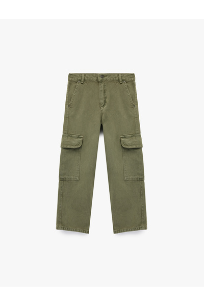 Koton Loose Fit Cotton Cargo Pants with Pocket Detail