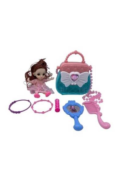 OEM Doll and Makeup Set - Purse with Accessories, Mirror, Comb, Hair Curler, Bracelets (3+)