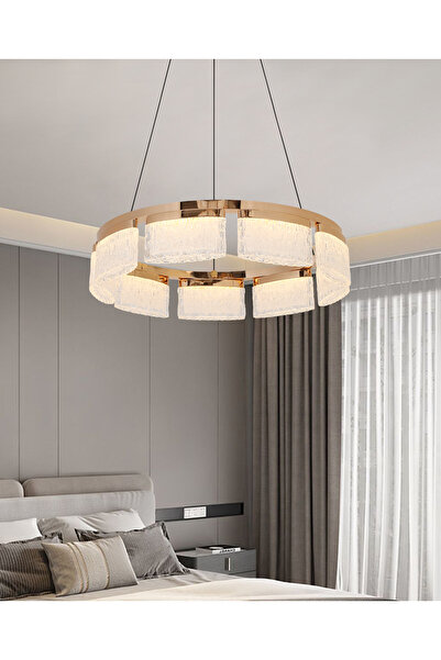 Apliqa Rosae 50'lik Gold Krisatal Yuvarlak Sarkıt Salon Led Avize