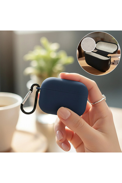 CaseOnn حافظة أبل إيربودز برو الجيل الثاني مع حزام تعليق باللون الأزرق الداكن