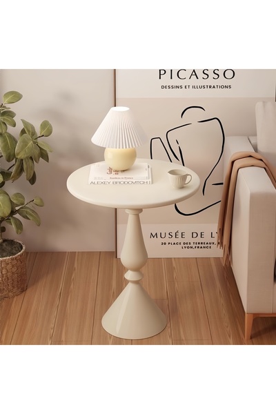 Shangxing White Vintage Sofa Side Table, 40×58 cm Round Coffee Table for Living Room & Bedside