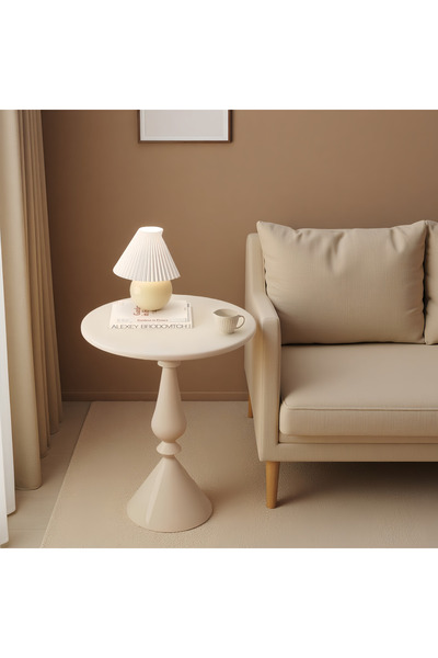 Shangxing White Vintage Sofa Side Table, 40×58 cm Round Coffee Table for Living Room & Bedside