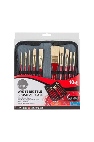 Daler Rowney Set of 10 oil brushes, boar bristle, pencil case included, Simply