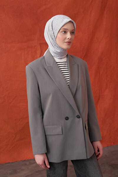 ARMANDA Eșarfă italiană jacquard cu model geometric - argintiu