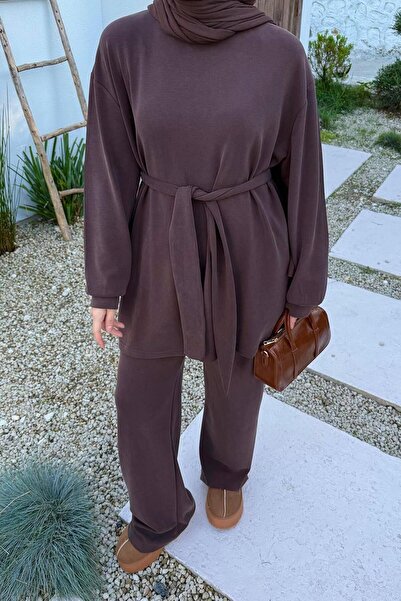 lamelif Διπλό Σετ με Λεπτομέρεια Δεσίματος Πικρό Καφέ