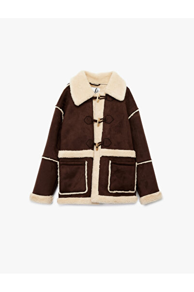 Koton Παλτό με κορδόνια, στυλ σουέτ, με λεπτομέρεια τσέπης, κουμπιά και εσωτερική επένδυση από ψεύτικη γούνα