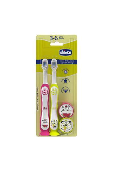 Chicco Bipack 2 Children's Toothbrushes Hippo & Panda 3-6 Years