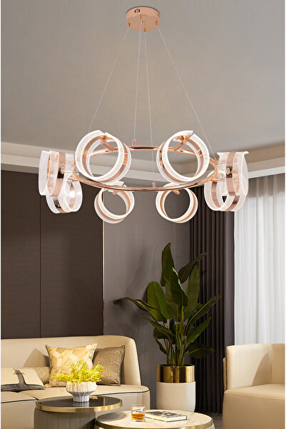 Apliqa Linea 8'li Gold Yuvarlak Salon Sarkıt Led Avize