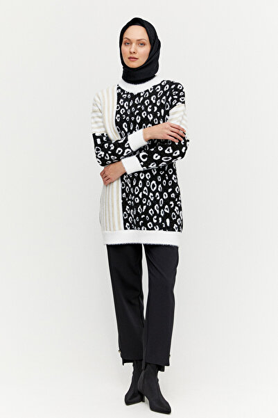 Setrms Çizgili Leopar Desenli Triko Tunik