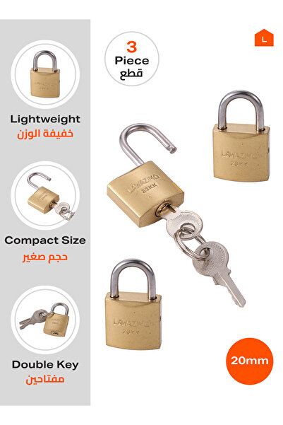 Lawazim Brass Padlock 3pcs 20mm - Weather Resistant Keyed Locks for Doors and Boxes