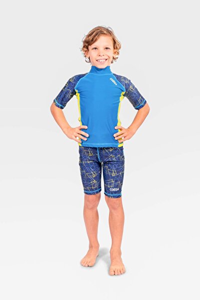 Coega Sunwear Boys Kids Rashguard Short Sleeve - Navy Geometric