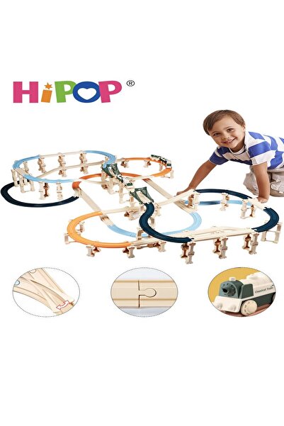 HIPOP مجموعة ألعاب قطار كهربائي، مسار محاكاة مزدوج الطبقات، قاطرة، عربة، لافت...