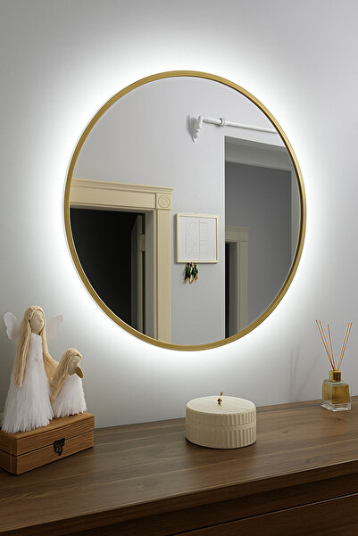 Narkissos Dizayn Gold Yuvarlak Metal Ledli Ayna / Banyo Aynası / Tüm Ölçü ve ...