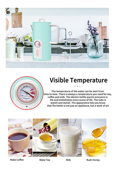 JACAL Stainless Steel Electric Kettle with Thermometer 1.5L 1800W GL-E12