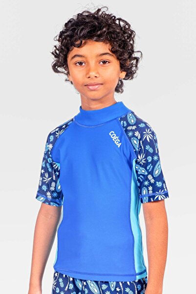Coega Sunwear Boys Kids Rashguard Short Sleeve - Navy Blue Surf
