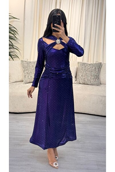 SELSAL فستان سهرة لامع مزين ببروش