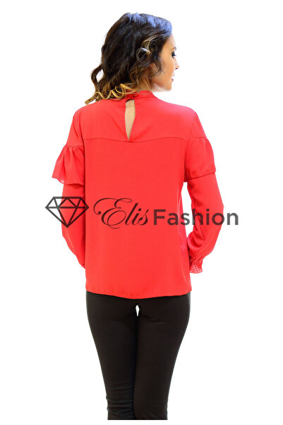 Elis Fashion Women's red blouse with embroidery and ruffles