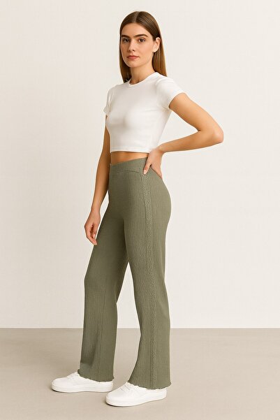 Kallisto Khaki Side Stripe Lace-Up Wrinkled Pants