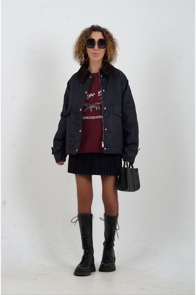 Zelish My Sister Μπλε βελούδινο καρό καπιτονέ μπουφάν με γιακά