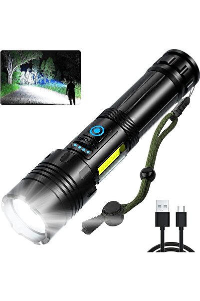Generic Rechargeable Flashlight 10000 High Lumens COB Torch Light , 7 Modes Zoomable Waterproof Flashlight