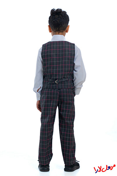 maryool lara Boys' kindergarten suit, gray and pink checkered, three pieces