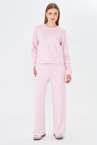 TRENDHİLL Women's Modal Fabric Comfortable Fit Tracksuit Set Pink 8509-P