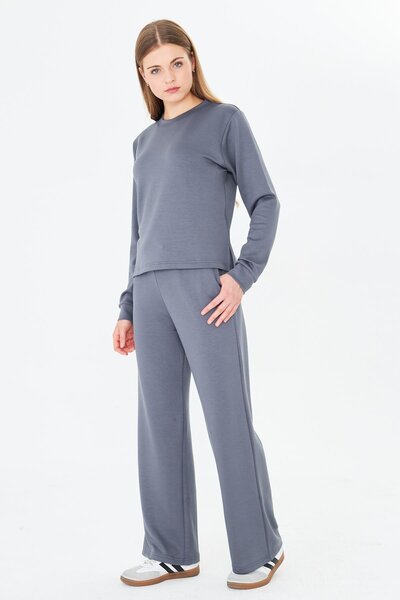 TRENDHİLL Women's Modal Fabric Comfortable Fit Tracksuit Set Smoked 8509-F