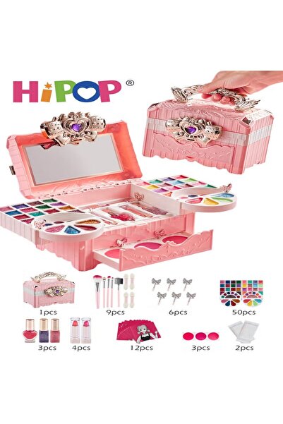 HIPOP مجموعة مكياج للأطفال، 90 قطعة من ألعاب التجميل المحمولة قابلة للغسل وغي...
