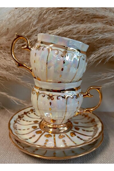 BY.RAYKA PORSELEN El Dekor Aura Porselen El Boyama 2-Piece Coffee Cup Set