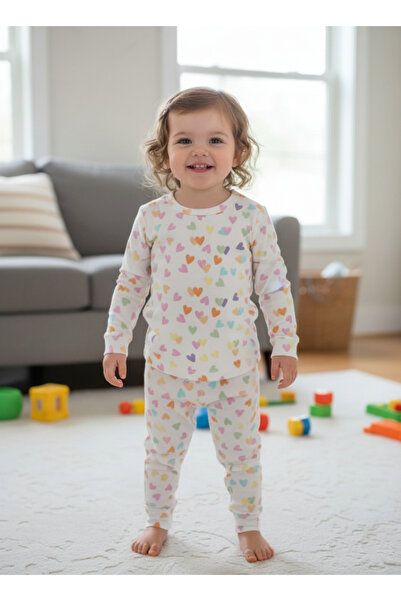 GUM GUM KİDS 100% Organic Cotton Heart Pattern Long Sleeve Children's Pajama Set