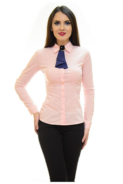 Elis Fashion Camasa de dama roz mulata cu accesoriu la gat