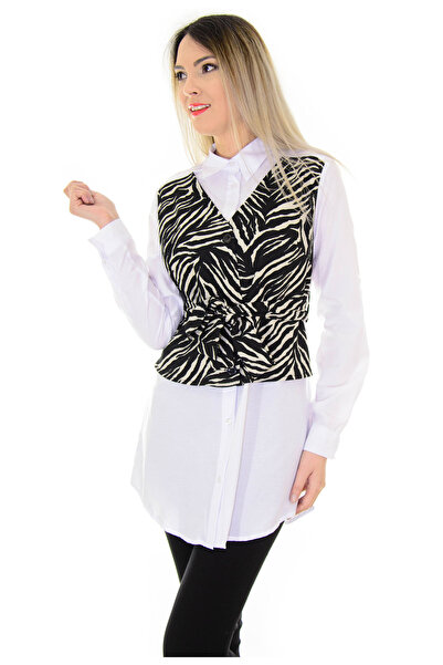 Elis Fashion Camasa de dama alba cu vesta aplicata model zebra