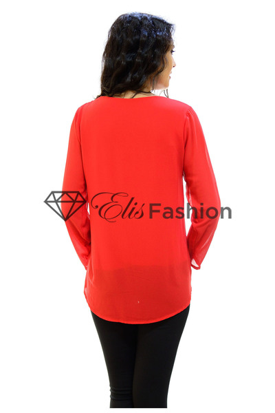 Elis Fashion Women's red blouse with eco-leather inserts and gold details