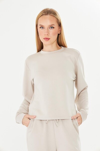 TRENDHİLL Women's Modal Fabric Comfortable Fit Tracksuit Set Stone 8509-t