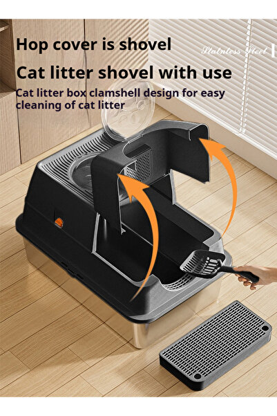 Shangxing Stainless Steel Extra Large Cat Litter Box – Elevated, Splash-Proof, Easy-to-Clean, 60×40×44cm