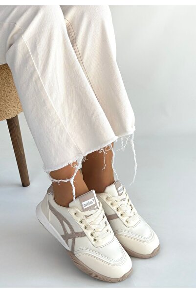 Cream Zlay Beige Skin Mink Detailed Lace-Up Sneakers