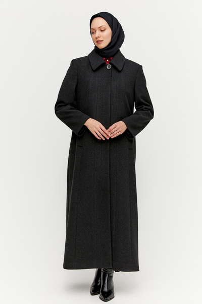 Setrms Büyük Beden Dikiş Detaylı Kaşe Manto