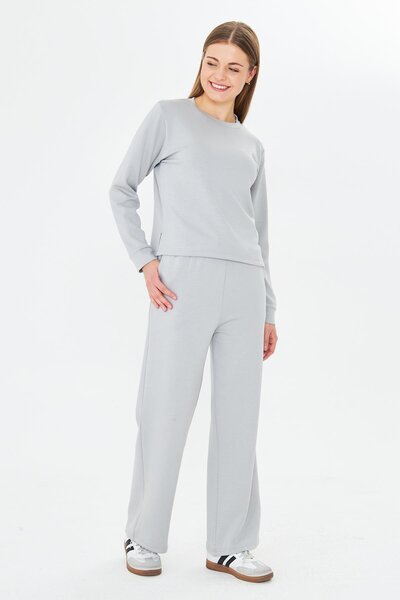 TRENDHİLL Women's Modal Fabric Comfortable Fit Tracksuit Set Gray 8509-g