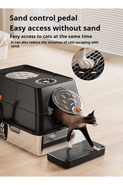 Shangxing Stainless Steel Extra Large Cat Litter Box – Elevated, Splash-Proof, Easy-to-Clean, 60×40×44cm