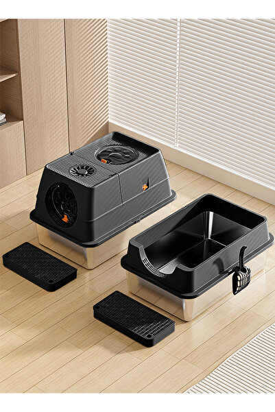 Shangxing Stainless Steel Extra Large Cat Litter Box – Elevated, Splash-Proof, Easy-to-Clean, 60×40×39cm