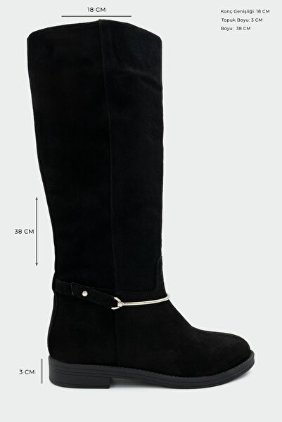 LAMİNTA Steve Black Suede Women's Detachable Gold Accessory Boots