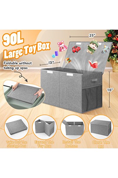 HIPOP Large Toy Storage Box, Collapsible Storage Bins, Toy Storage Organizer For Kids, Boys, Girls, Toys C