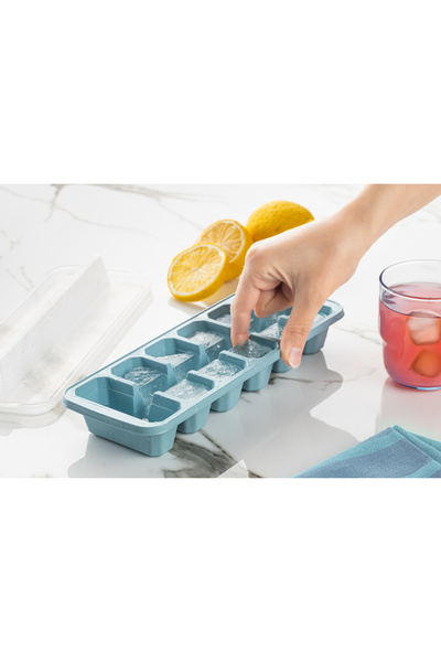 Pazar Kapısı Large Size Ice Tray with Lid 12-Cavity Ice Box Blue