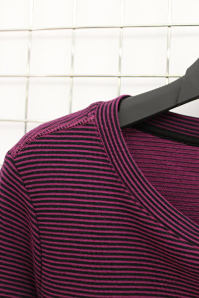 YXL COLLECTION Women's Plus Size Striped Crew Neck Drawstring Sleeve Detailed Transitional Mother Blouse