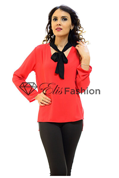 Elis Fashion Women's red blouse with scarf collar