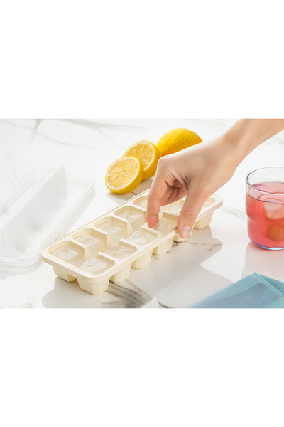 Pazar Kapısı Large Size Ice Mold with Lid 12-Cavity Ice Box Ecru