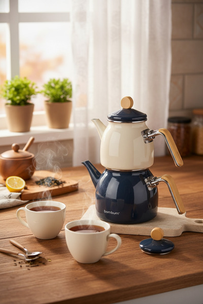 Bambum طقم إبريق شاي نوستالجيا بمقبض خشبي باللون الرمادي الداكن