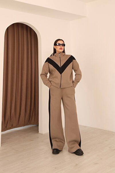 b buhari bykoc Paneled Striped Detail 3 Thread Fleece-Lined Tracksuit Suit