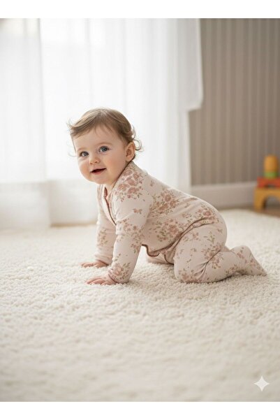 U.S. Polo Assn. U.S. Polo Assn Baby Girl Beige Floral Patterned Romper